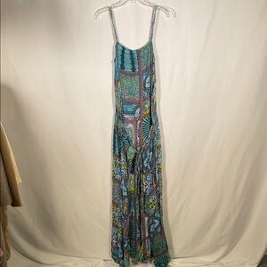 EARTHBOUND TRADING CO GREEN BLUE BOHO JUMPSUIT MEDIUM